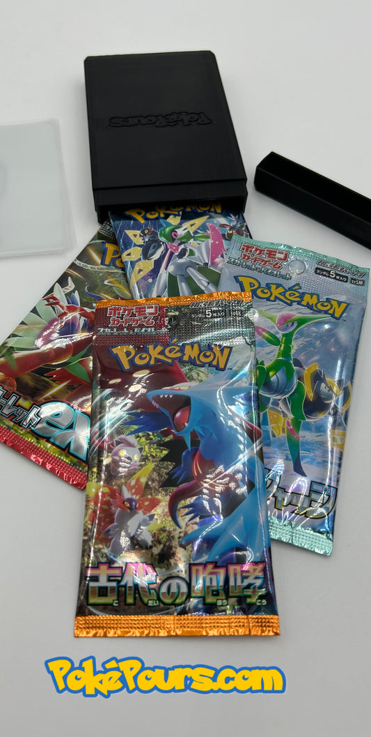 Pokémon Budget Booster Bundle: 4 different Japanese Booster Packs + Card covers + Secure Shipper